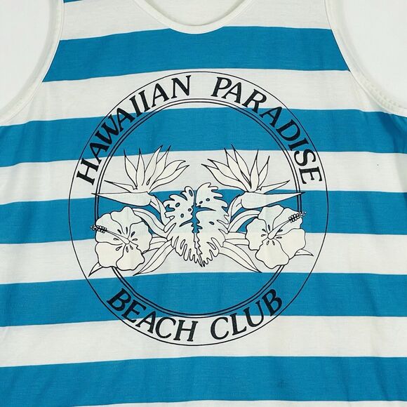 Hawaiian Flavor Vintage Stripe Paradise Beach Club Tank Mini Dress Women's Large - Picture 2 of 4